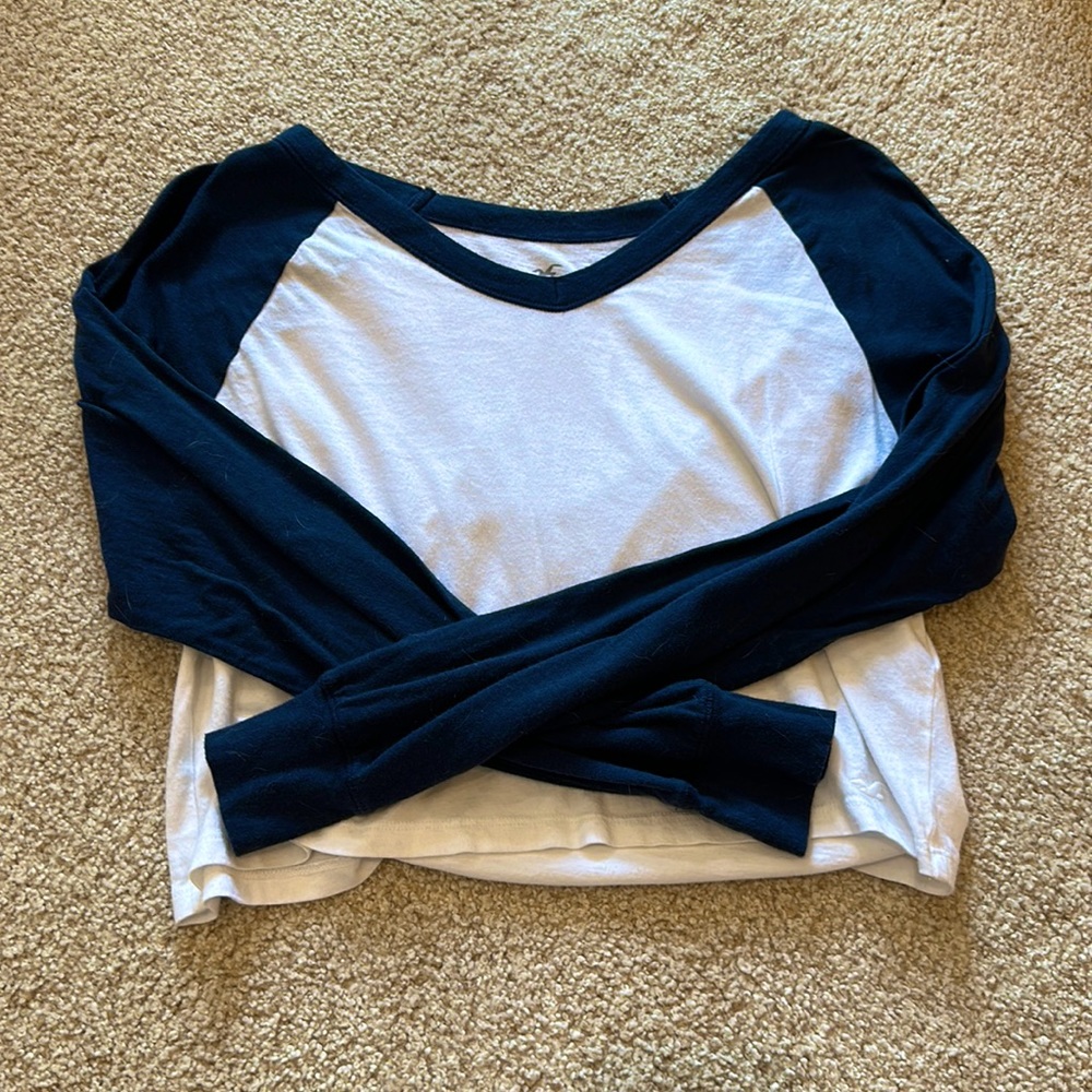 crop long sleeved, thin fabric, california collection, navy blue and white, XS